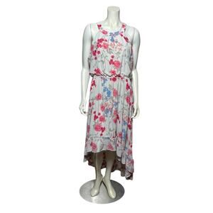 Elle Floral High-Low Dress, Light Pink and Blue, Size Large
